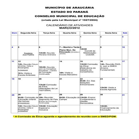 Calendário de atividades  março2012- alterações