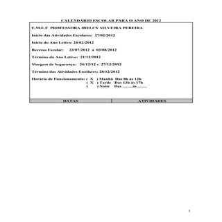 Calendário escolar 2012