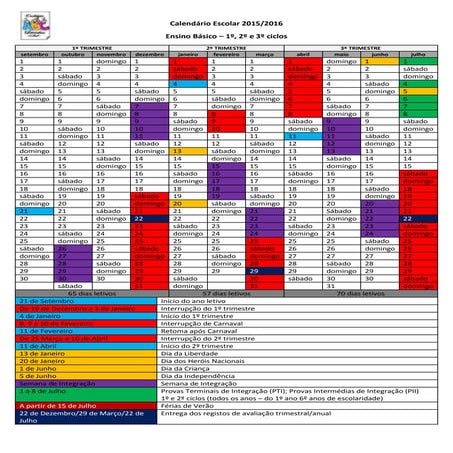Calendário escolar 2015 2016 alunos