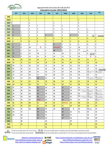 Calendário escolar 2015/2016