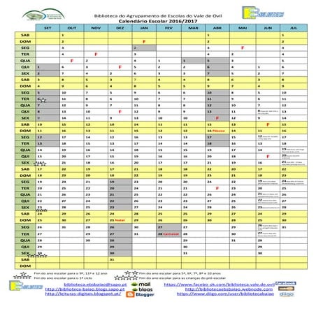 Calendário escolar 2016/2017