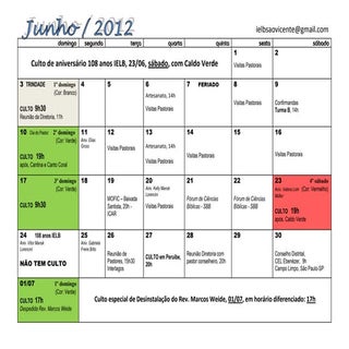 Calendário Junho 2012