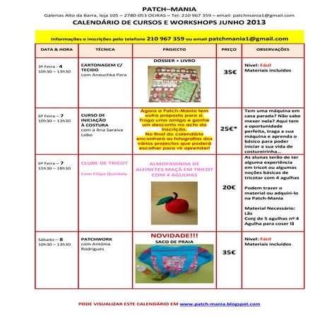 Calendário junho 2013