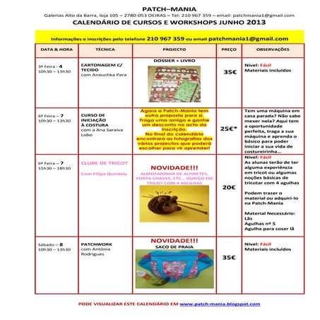 Calendário junho 2013