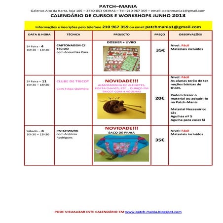 Calendário junho 2013