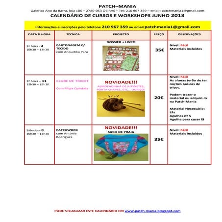 Calendário junho 2013