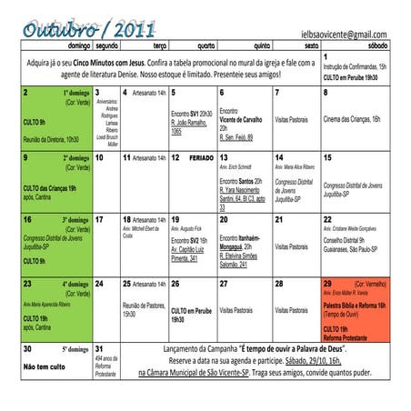 Calendário Outubro