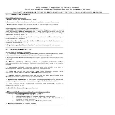 Calgary Cambridge Guide to the Medical Interview