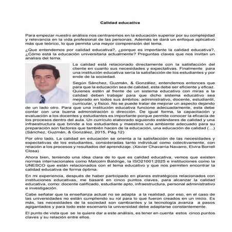 Calidad educativa en las instituciones de enseñanza superior