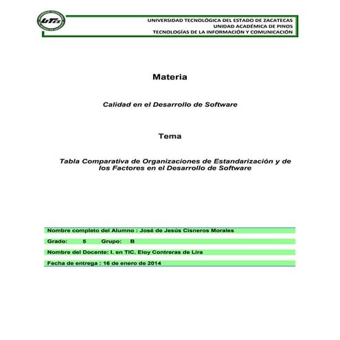 CALIDAD EN EL DESARROLLO DE SOFTWARE UNIDAD I