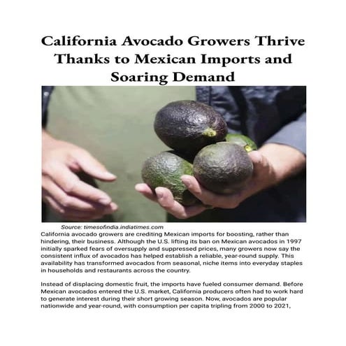 California Avocado Growers Thrive Thanks to Mexican Imports and Soaring Deman...