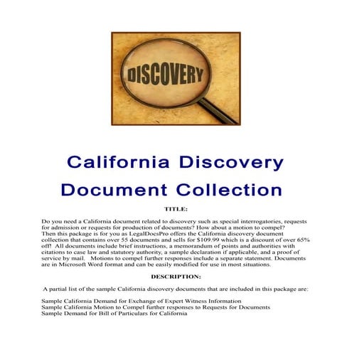 California discovery document collection for sale