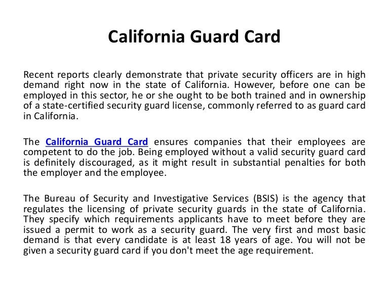 How Do You Get A Guard Card In California / California Guard Card Bsis
