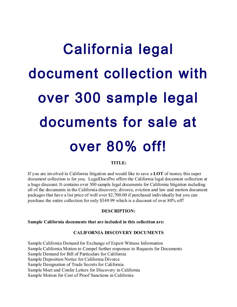 California Legal Document Collection For Sale