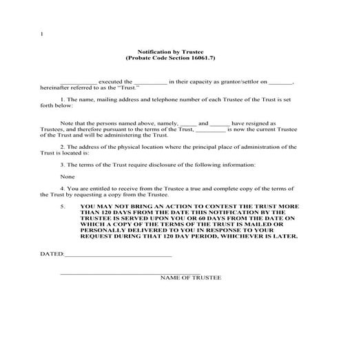 California notice of resignation of trustee