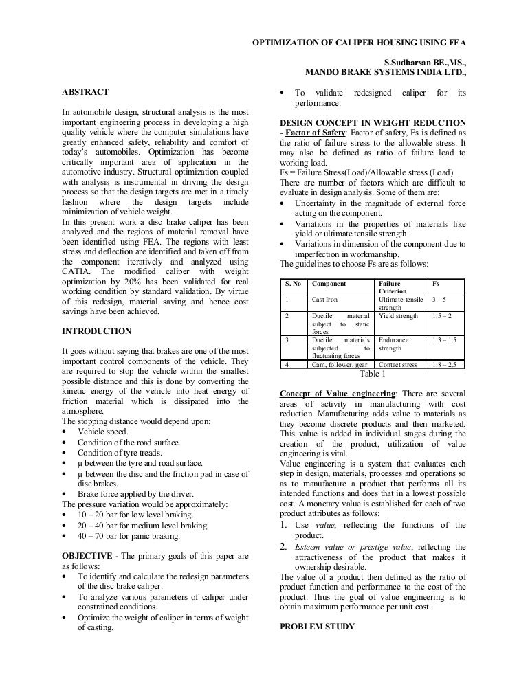 Caliper Weight Optimization