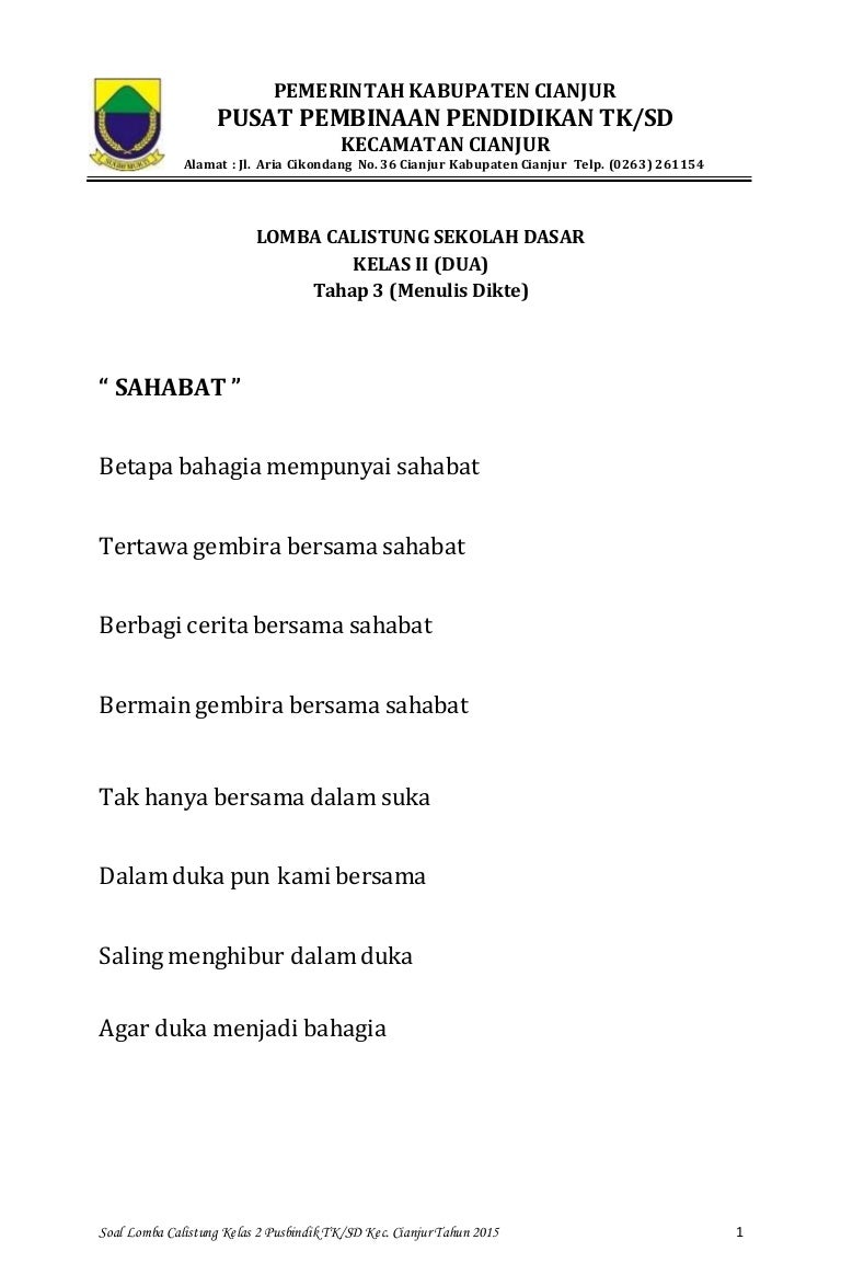 Calistung kelas 2 tahap 3