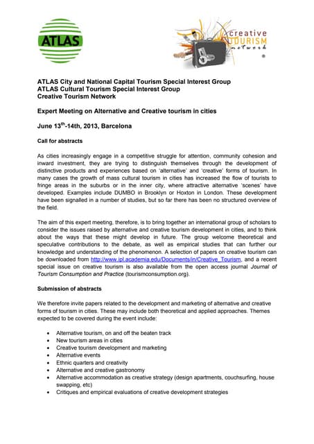 Call for abstracts - Aternative Tourism