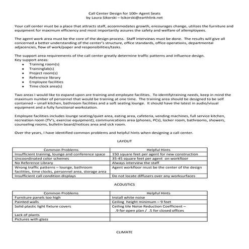 Call center design for 100+ agent seats | DOCX