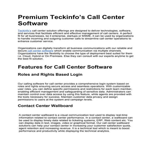 Premium Teckinfo’s Call Center Software solution