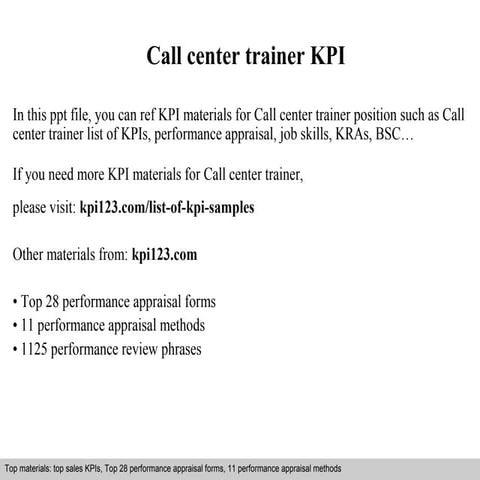 Call center trainer kpi