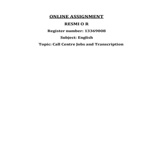 Call centre assignment | DOCX