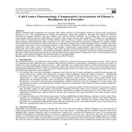 Call centre outsourcing comparative assessment of ghana’s readiness as a prov...