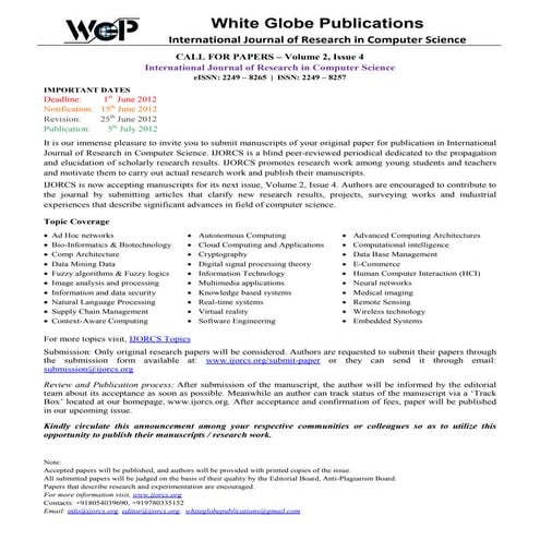 Call for Papers - Volume 2, Issue 4