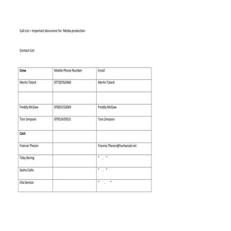 Call list proforma | DOC
