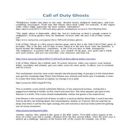 Call of duty ghosts secondary research