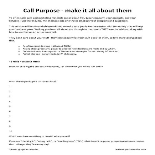 Call purpose - Worksheet