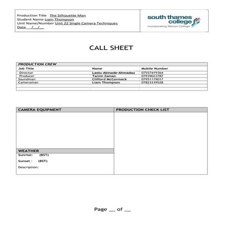 Call sheet | DOC
