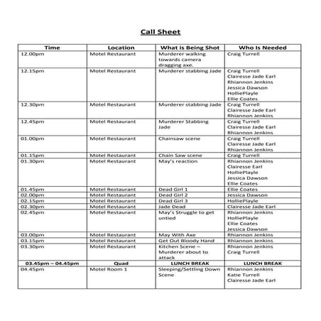 Call sheet