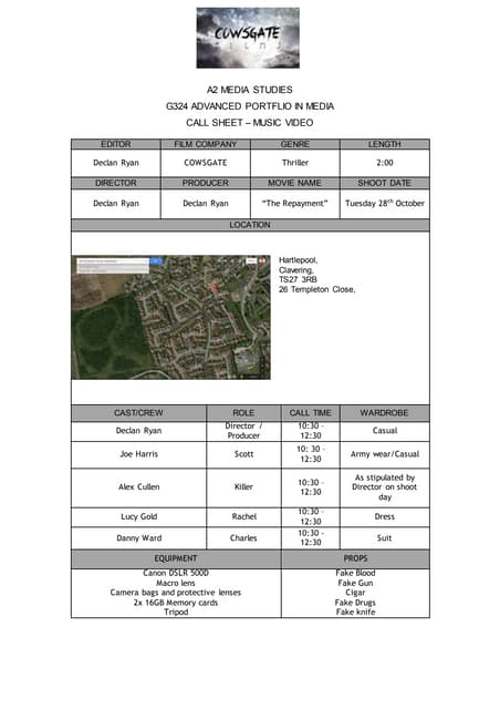 Call sheet