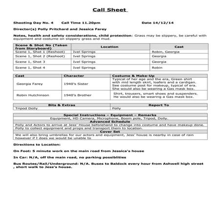 Callsheet