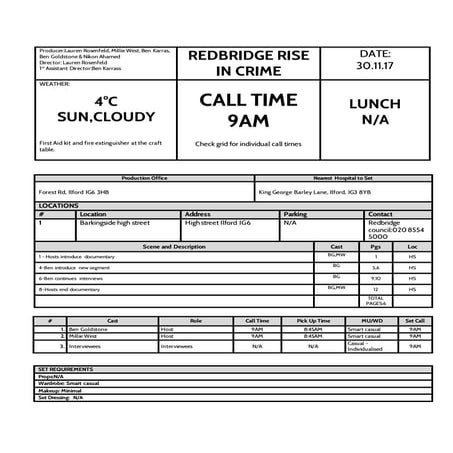 Call Sheet