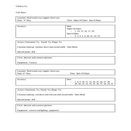 Call sheet | DOCX