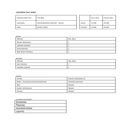 Call sheets