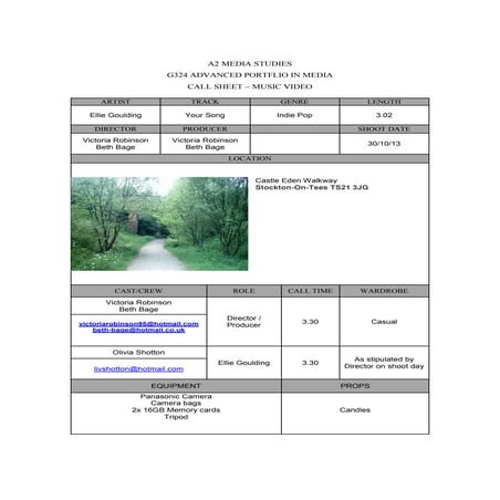 Call sheet castle eden