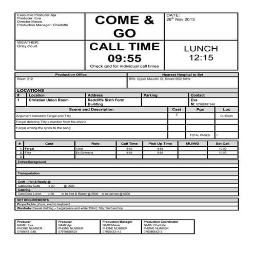 Call Sheet Template | DOC