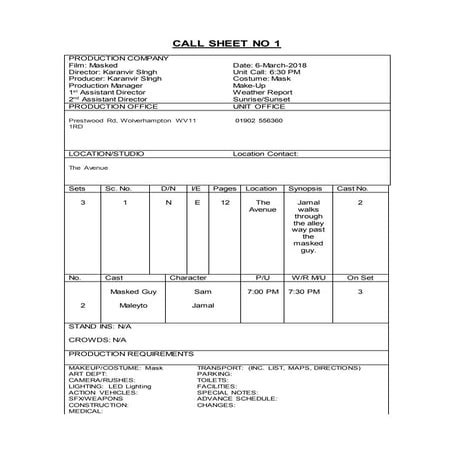 Call sheet-no 3 | DOCX