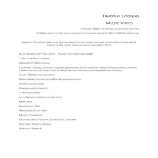 Call sheets for music video