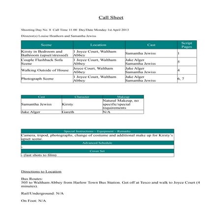 Motorway Location Scout Form | DOCX
