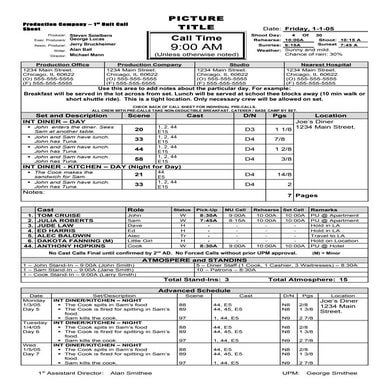 Call sheet template | DOC