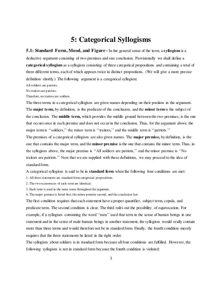 intro logic ch 4 categorical syllogism the figure of a standard form categorical syllogism indicates the position of the middle term