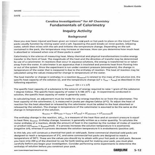 Calorimetry experiment