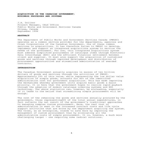 CALS and Canadian Government Acquisition 1994