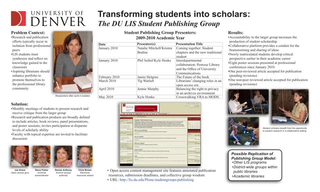 Transforming students into scholars: The DU LIS Student Publishing Group