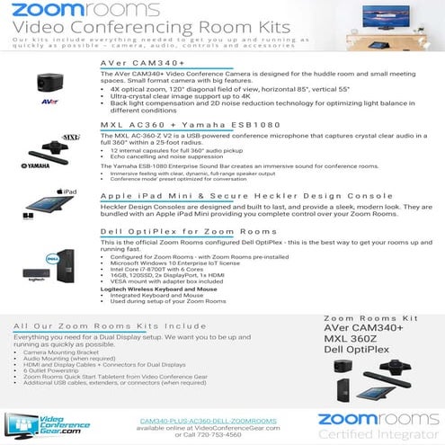 Zoom Rooms Kit from Video Conference Gear featuring the AVer CAM340+, MXL Z36...