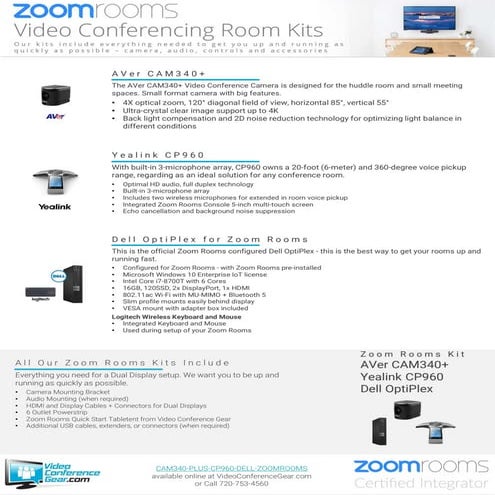 Zoom Rooms Kit from Video Conference Gear featuring the AVer CAM340+ and Yeal...
